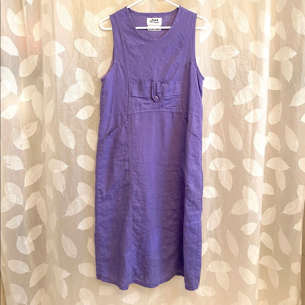 Flax purple sleeveless linen dress.